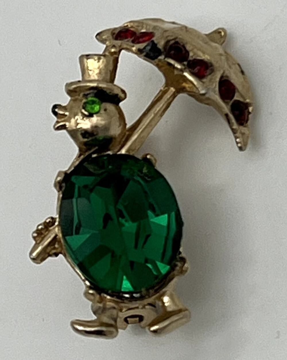 Vtg Goldtone Small Turtle‎ Green & Red Sparkle Rhinestone Whimsical Pin Brooch